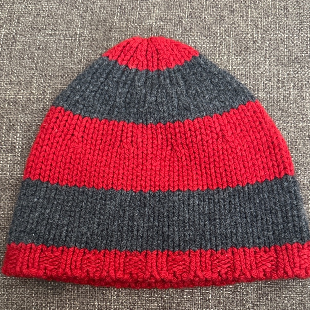 J. Crew Striped Kids Beanie in Red and Gray